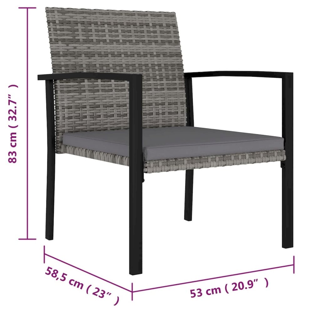 Dining Set Grey and Black Poly rattan, powder-coated steel Medium. Picture 12