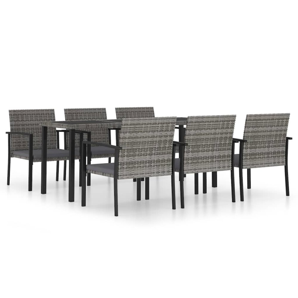 Dining Set Grey and Black Poly rattan, powder-coated steel, glass. Picture 2