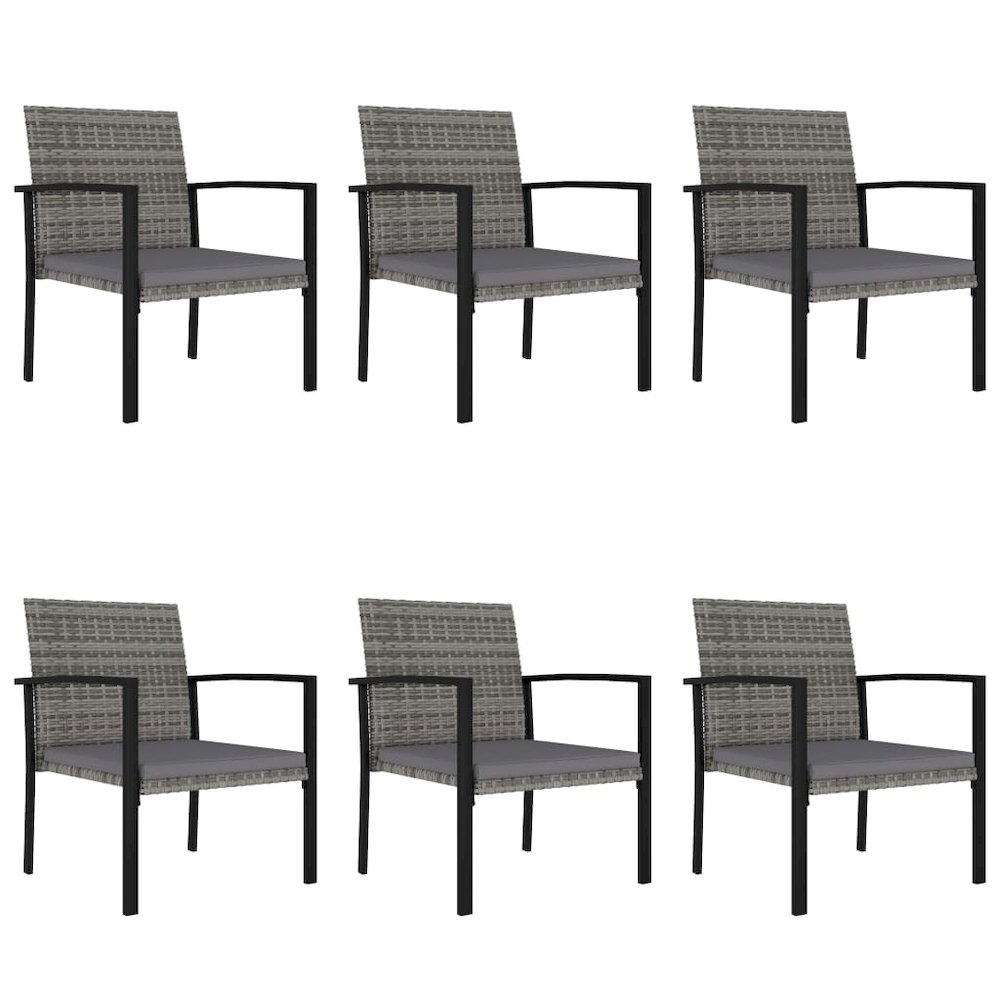 Dining Set Grey and Black Poly rattan, powder-coated steel, glass. Picture 7