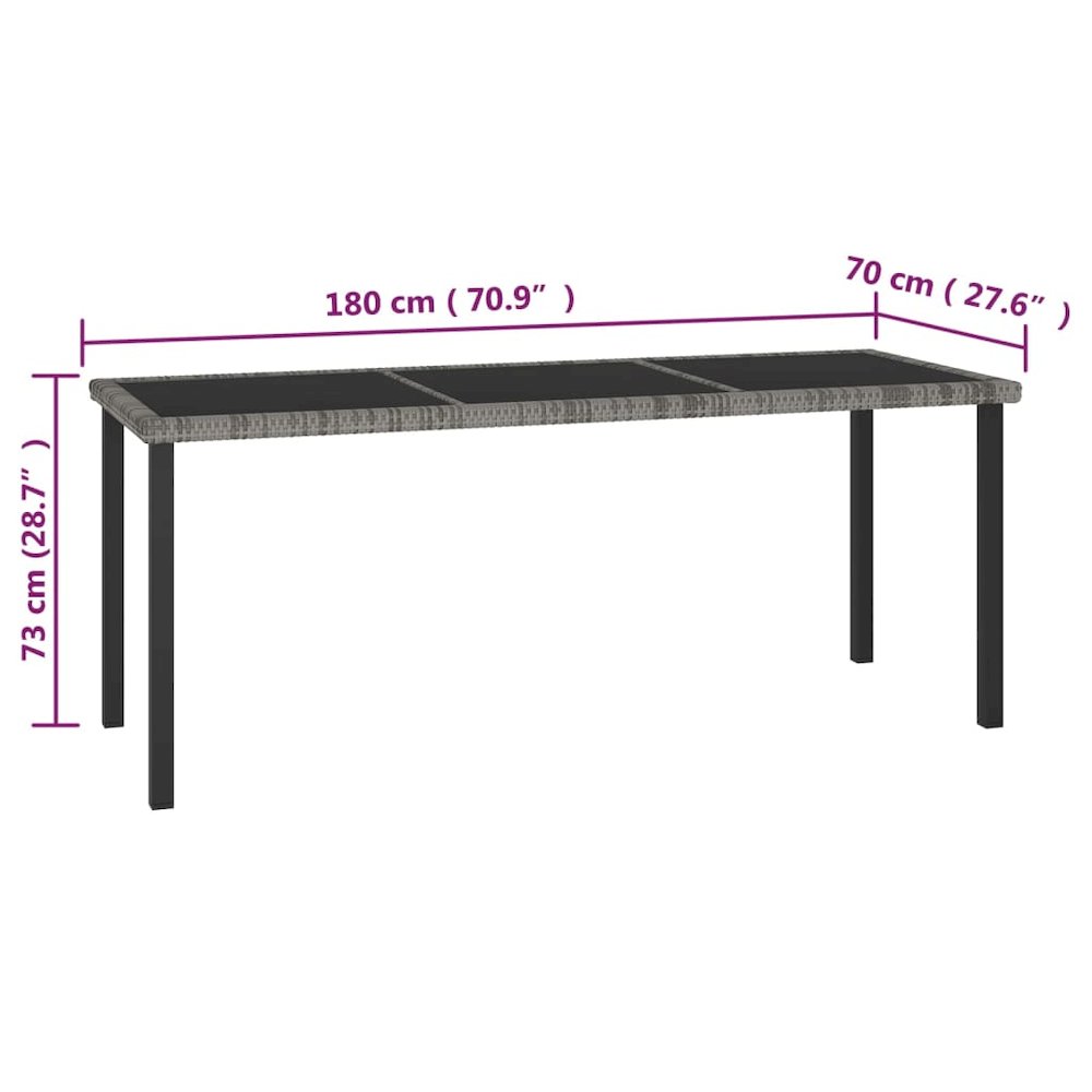 Dining Set Grey and Black Poly rattan, powder-coated steel, glass. Picture 11