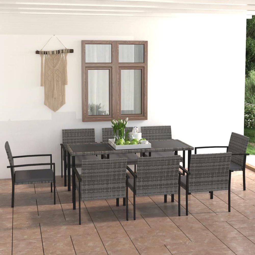 Dining Set Grey Poly rattan Large Durable Dining Set. Picture 1