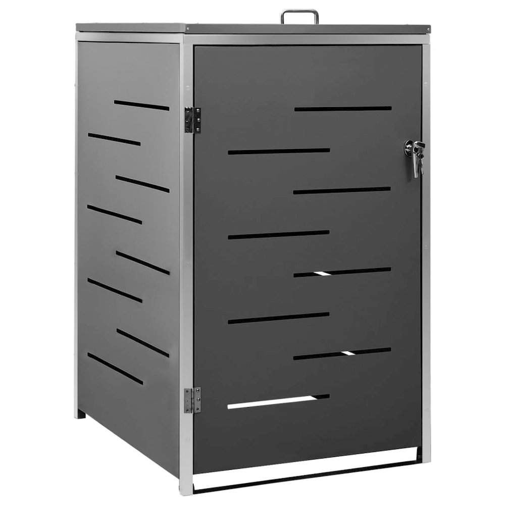 vidaXL Single Wheelie Bin Shed 27.2"x30.5"x45.3" Stainless Steel, 149554. Picture 2