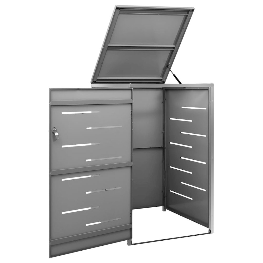 vidaXL Single Wheelie Bin Shed 27.2"x30.5"x45.3" Stainless Steel, 149554. Picture 3