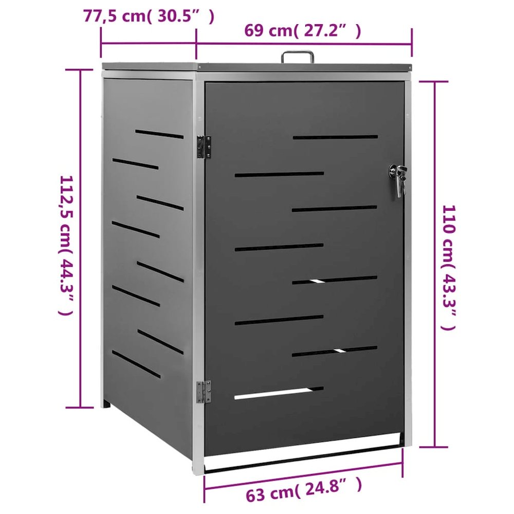 vidaXL Single Wheelie Bin Shed 27.2"x30.5"x45.3" Stainless Steel, 149554. Picture 12