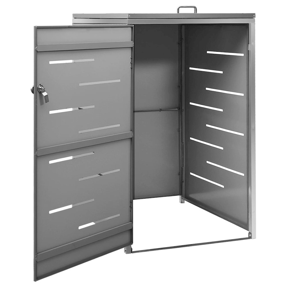 vidaXL Single Wheelie Bin Shed 27.2"x30.5"x45.3" Stainless Steel, 149554. Picture 4