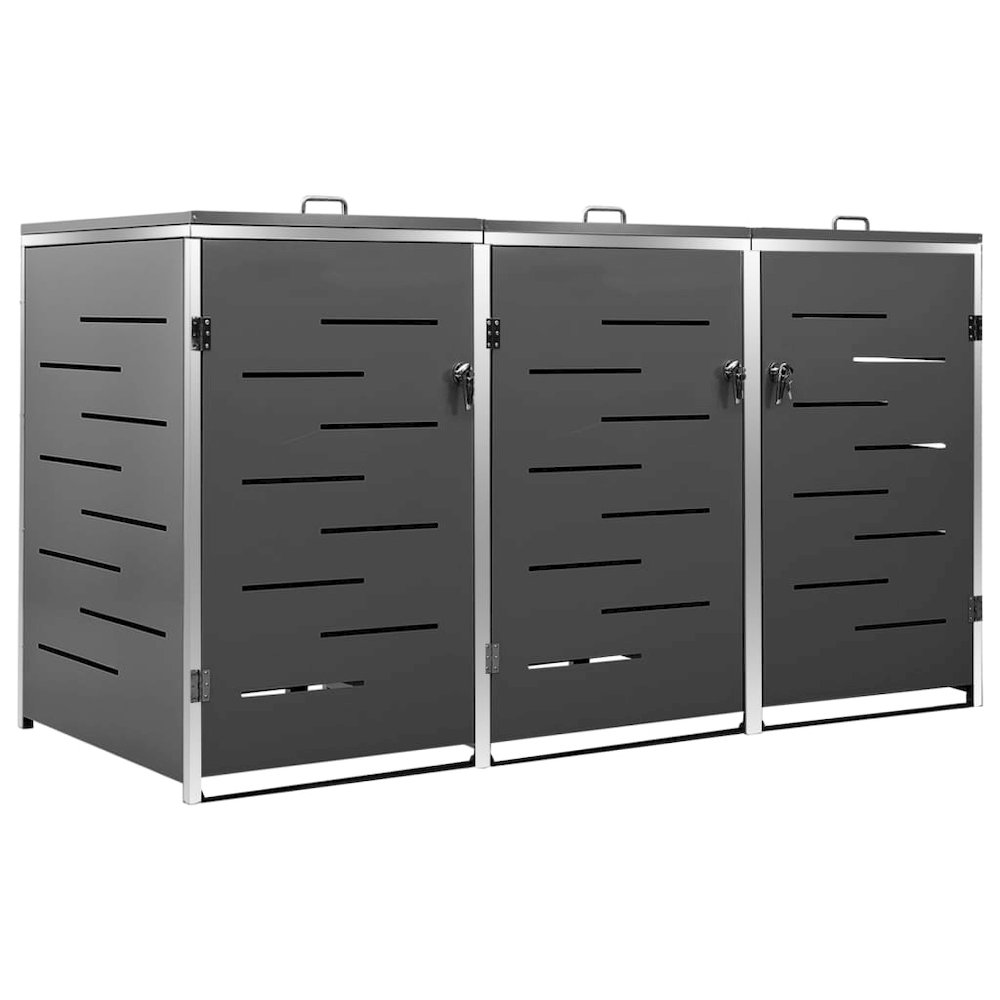 vidaXL Triple Wheelie Bin Shed 81.5"x30.5"x45.3" Stainless Steel, 149556. Picture 2