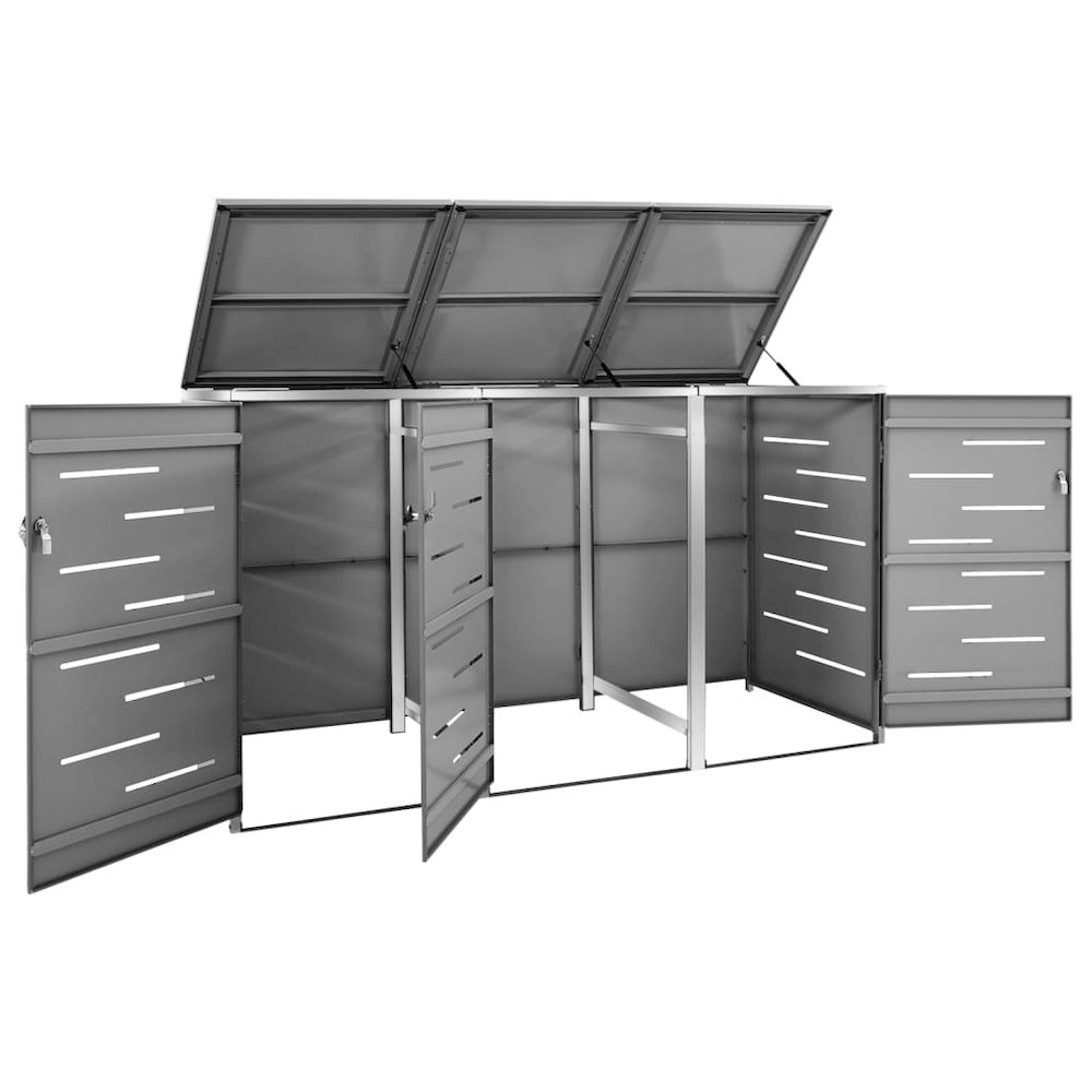 vidaXL Triple Wheelie Bin Shed 81.5"x30.5"x45.3" Stainless Steel, 149556. Picture 3