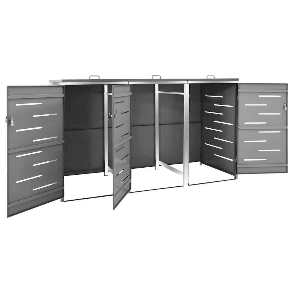 vidaXL Triple Wheelie Bin Shed 81.5"x30.5"x45.3" Stainless Steel, 149556. Picture 4