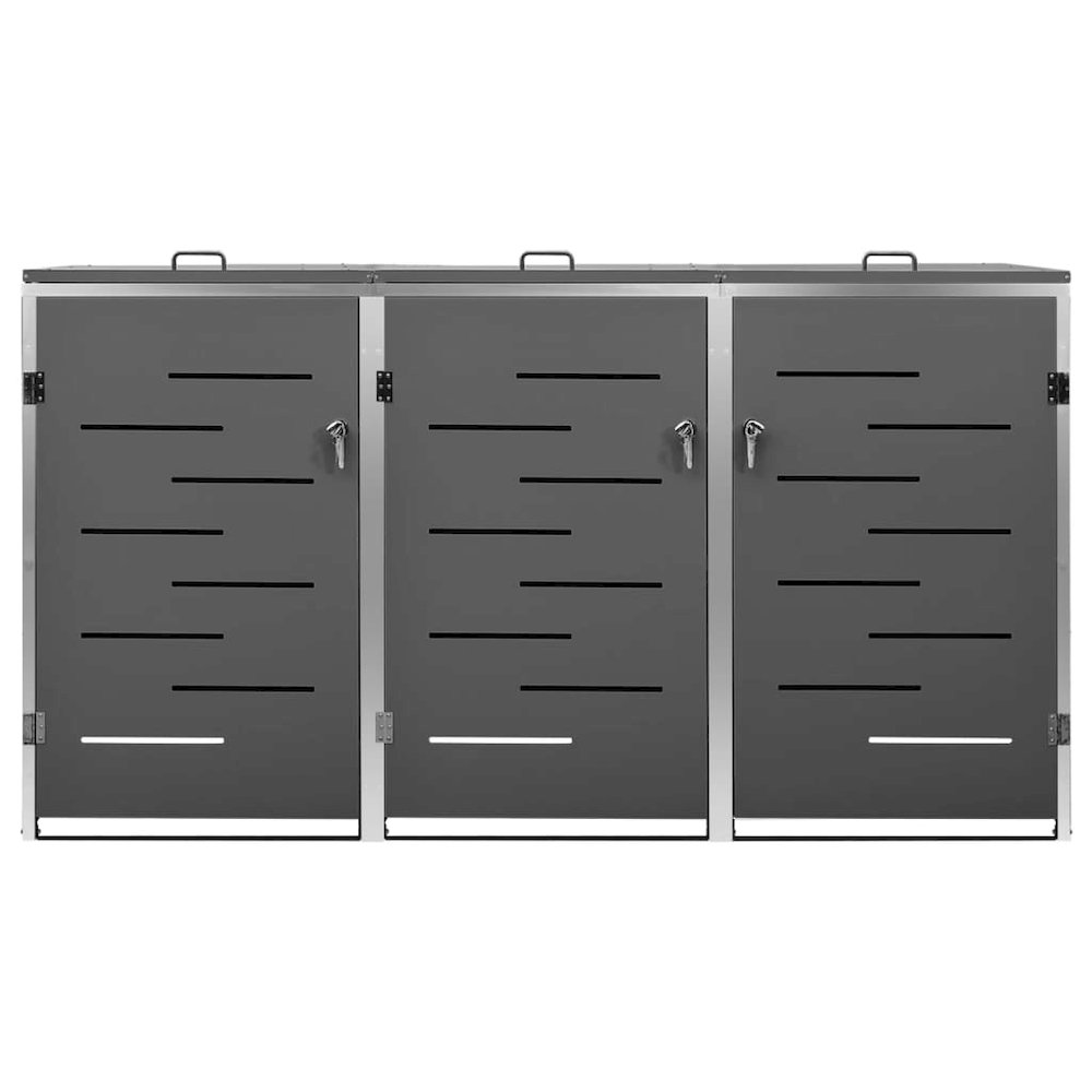 vidaXL Triple Wheelie Bin Shed 81.5"x30.5"x45.3" Stainless Steel, 149556. Picture 5