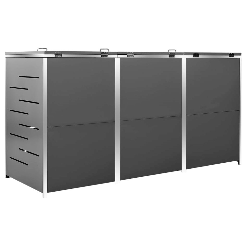 vidaXL Triple Wheelie Bin Shed 81.5"x30.5"x45.3" Stainless Steel, 149556. Picture 7