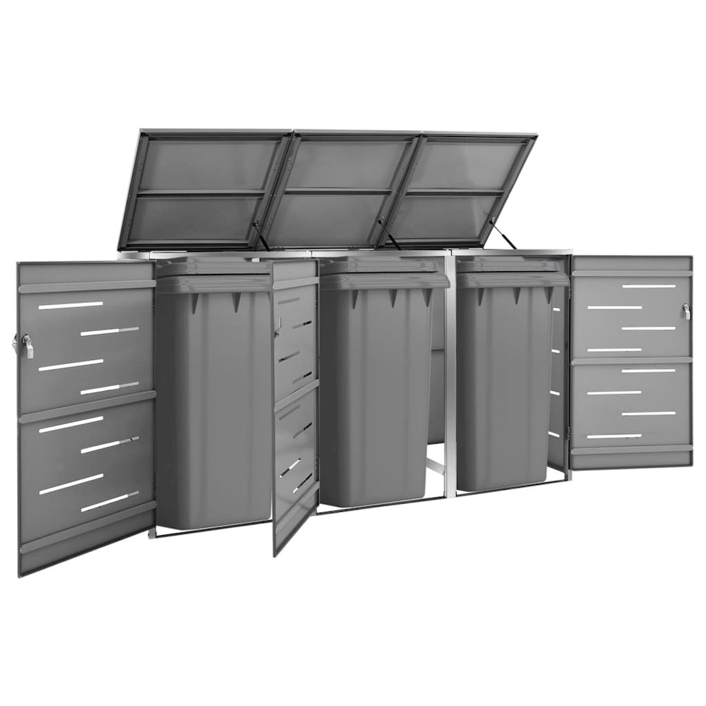 vidaXL Triple Wheelie Bin Shed 81.5"x30.5"x45.3" Stainless Steel, 149556. Picture 1