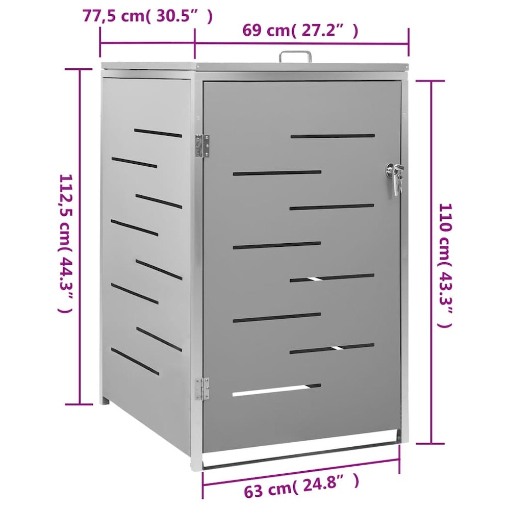 Single Wheelie Bin Shed 27.2"x30.5"x44.3" Stainless Steel. Picture 12