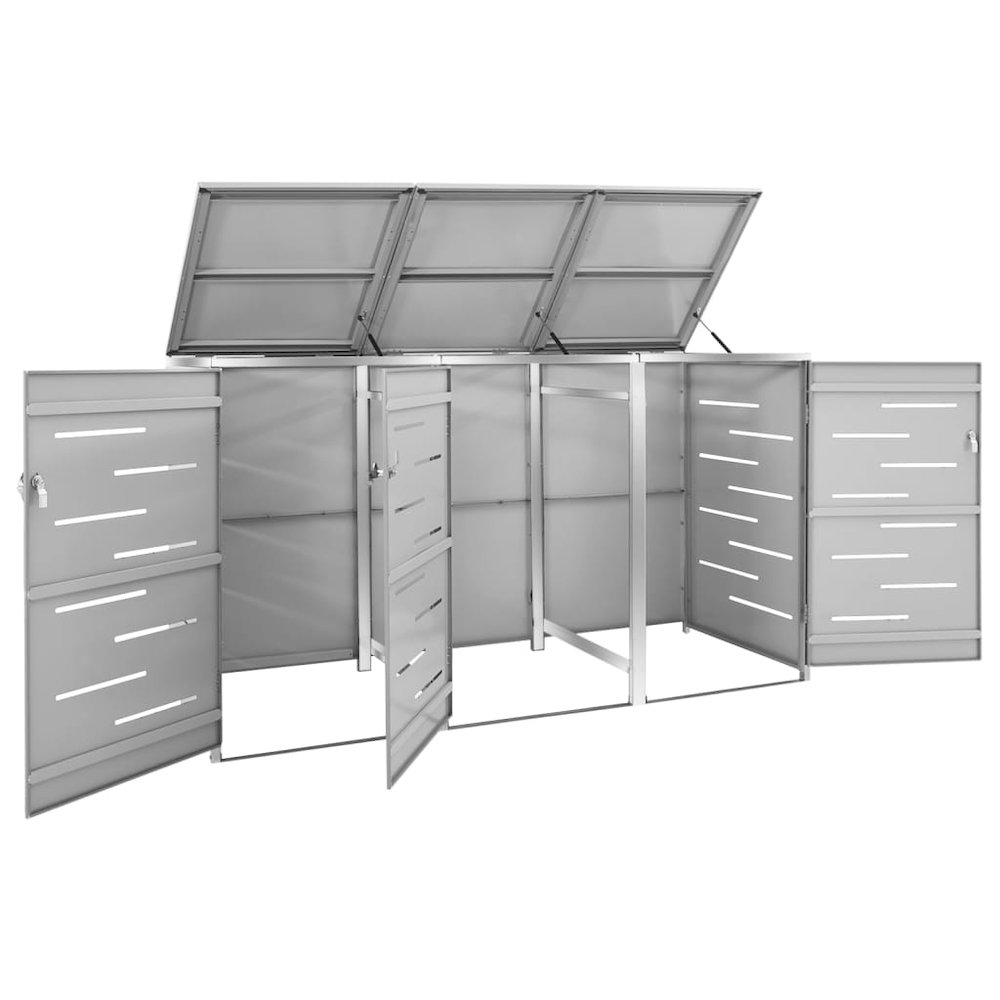 Triple Wheelie Bin Shed 81.5"x30.5"x44.3" Stainless Steel. Picture 3