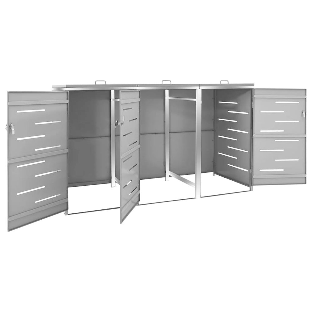 Triple Wheelie Bin Shed 81.5"x30.5"x44.3" Stainless Steel. Picture 4
