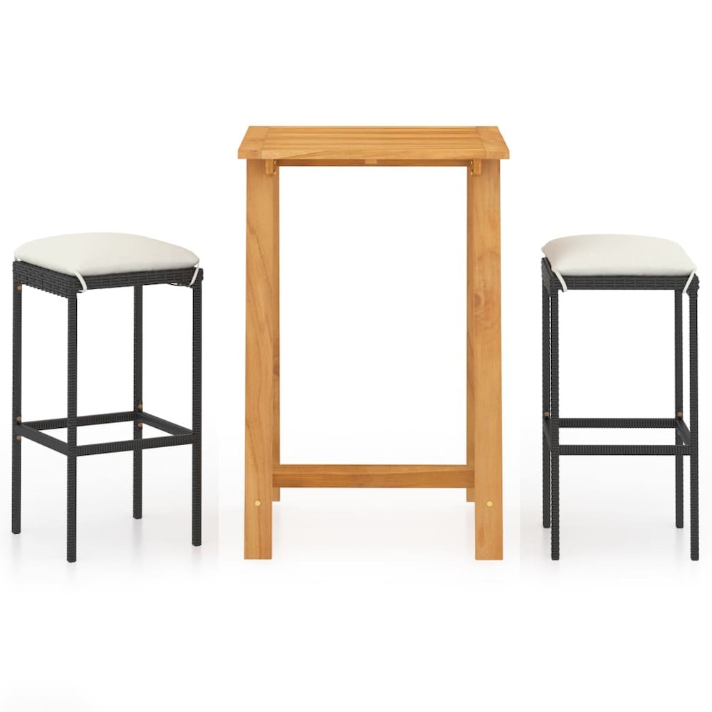 Garden Bar Set Black Solid Acacia wood 3 Piece Set. Picture 2