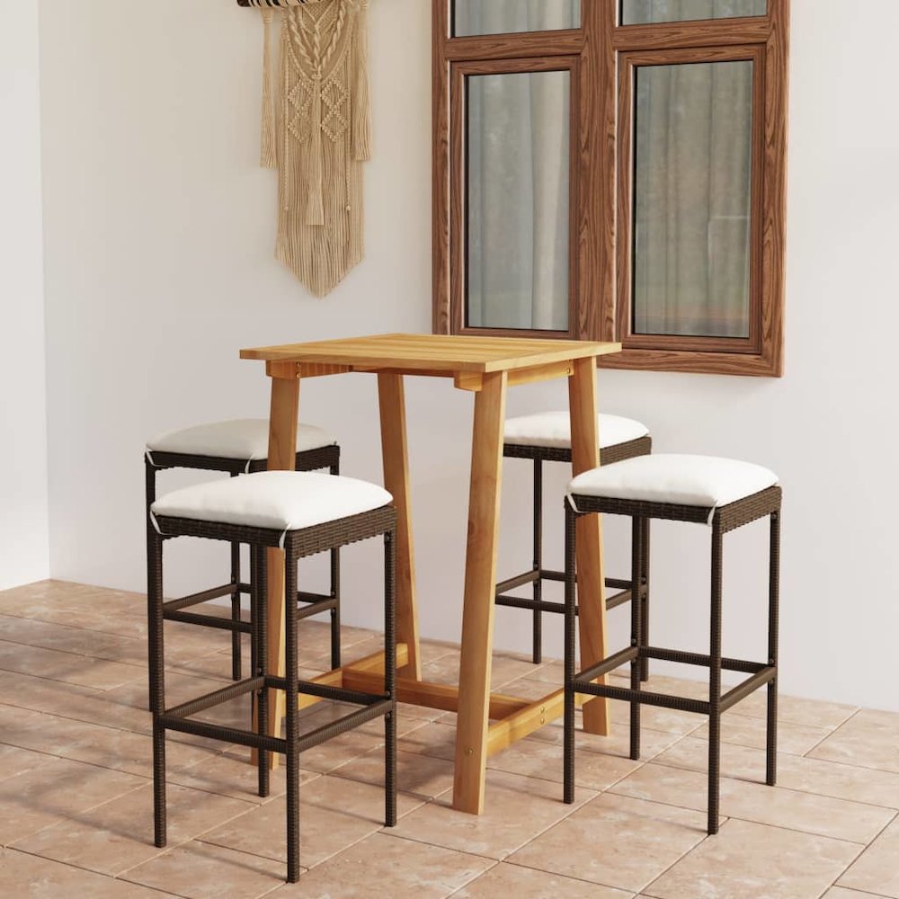Garden Bar Set Brown Solid Acacia wood Medium Removable Covers. Picture 1
