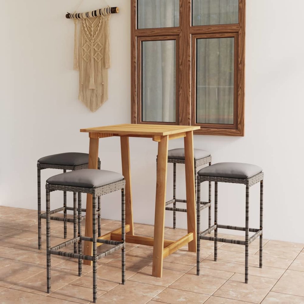 Garden Bar Set Grey Acacia wood Standard Removable Covers. Picture 1