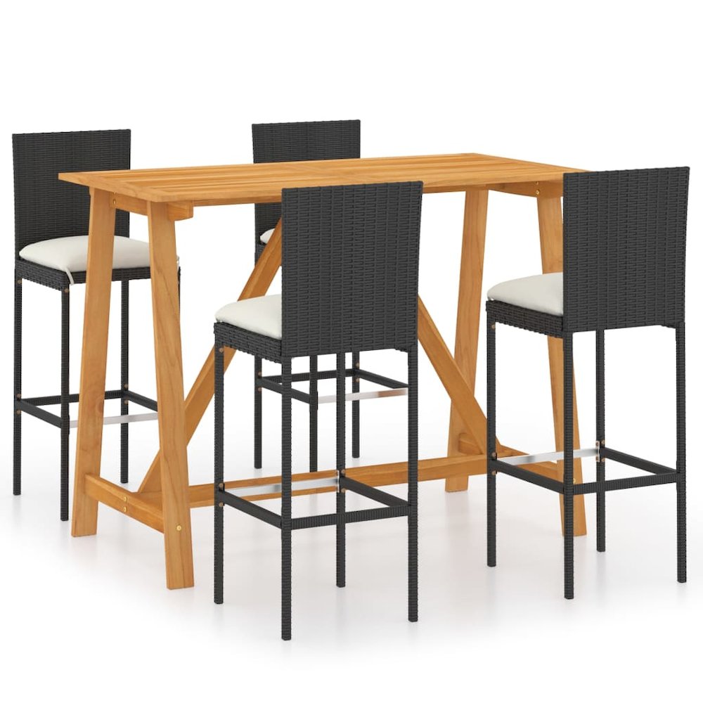Garden Bar Set Black Solid Acacia wood Medium Durable. Picture 2
