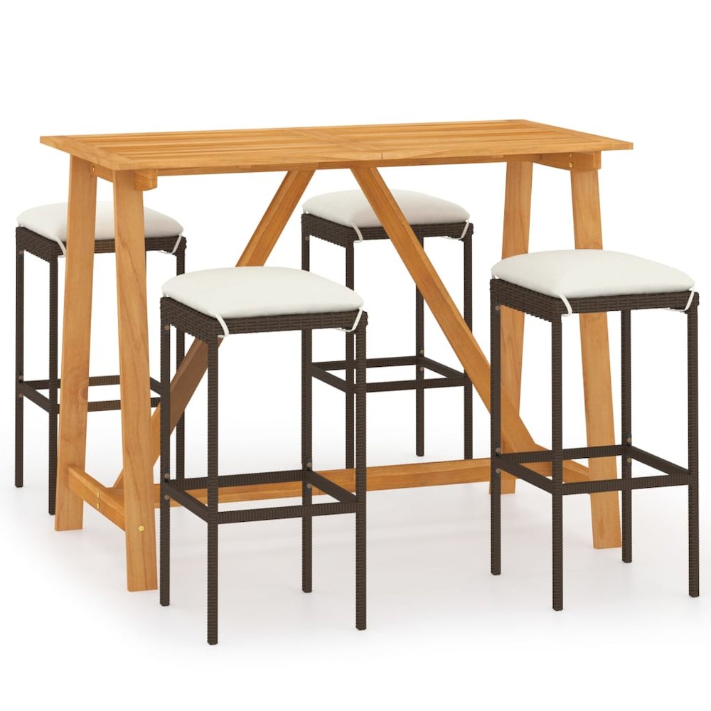 Garden Bar Set Brown Solid acacia wood 5 Piece Set Durable. Picture 2