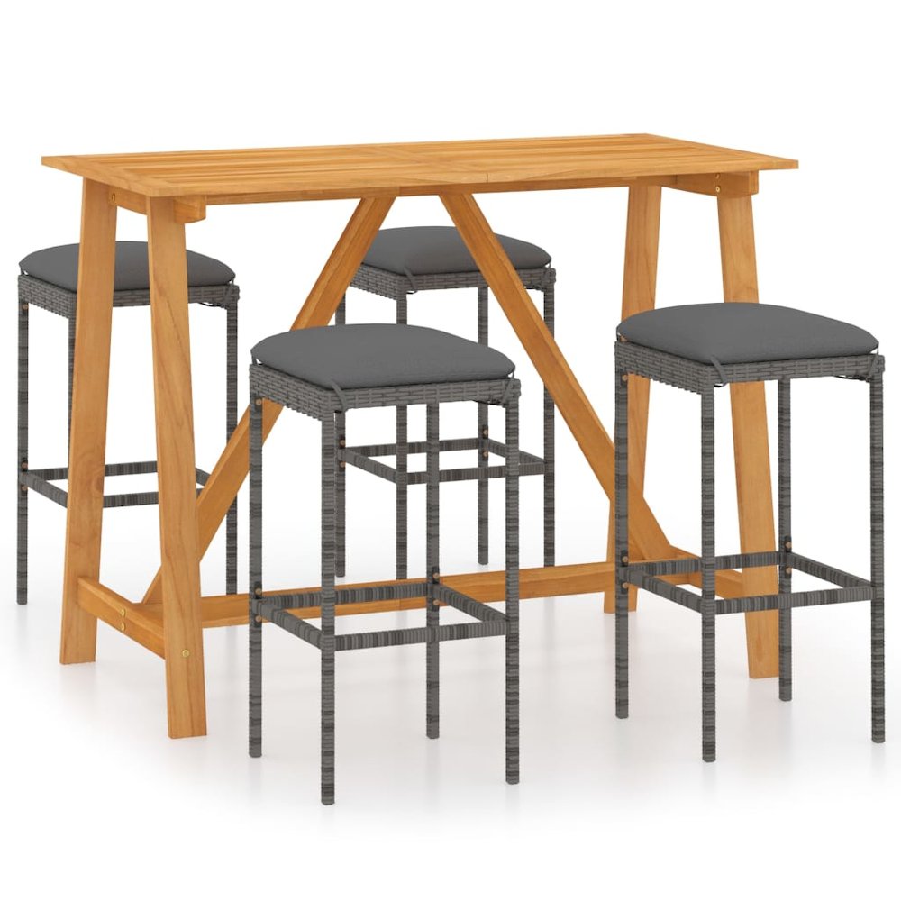 Garden Bar Set Grey Solid acacia wood Medium Removable Covers. Picture 2