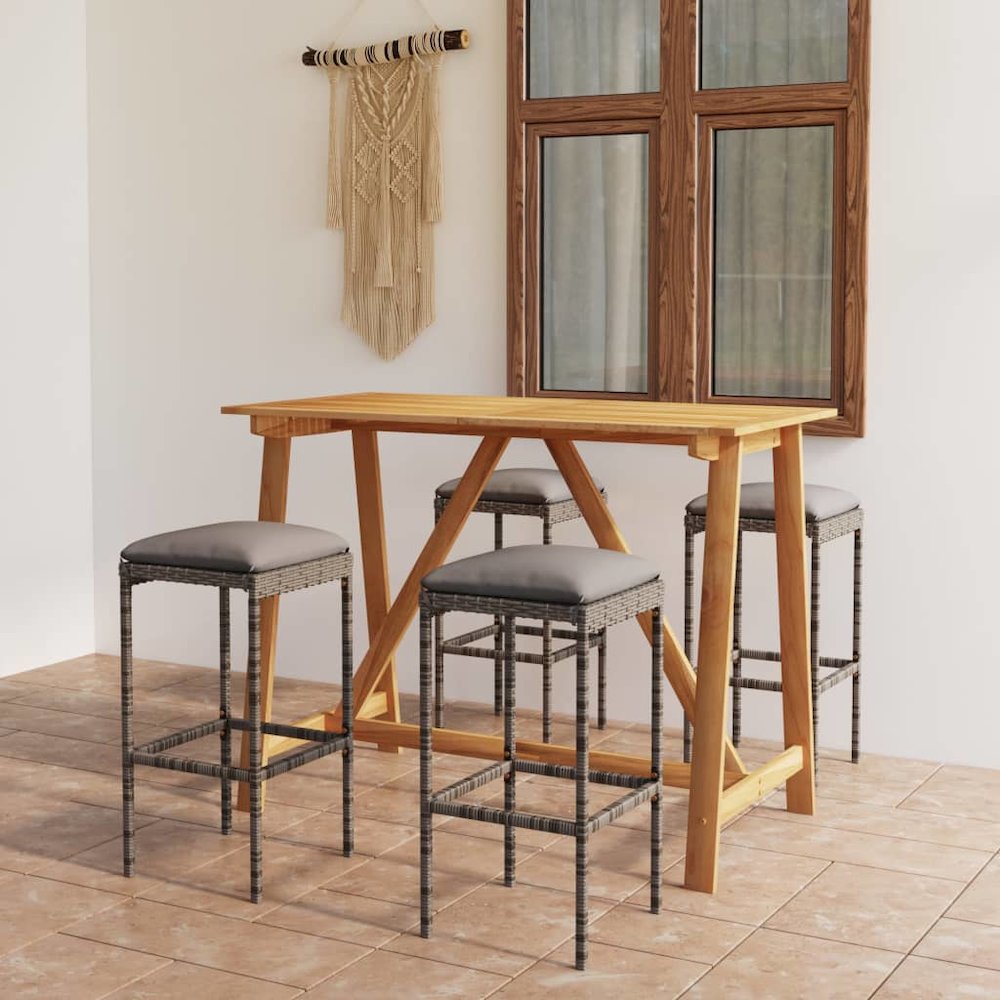Garden Bar Set Grey Solid acacia wood Medium Removable Covers. Picture 1