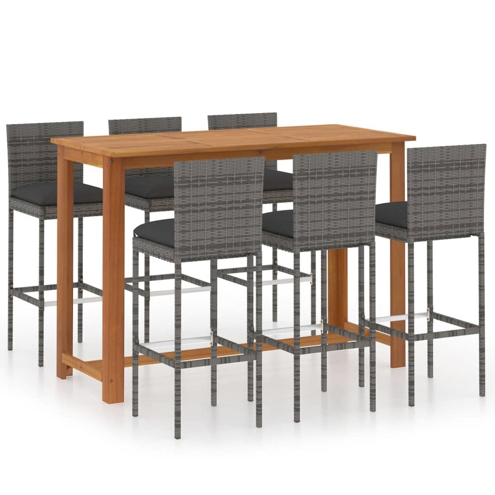 Garden Bar Set Grey Solid acacia wood 7 Piece Set Stackable. Picture 2