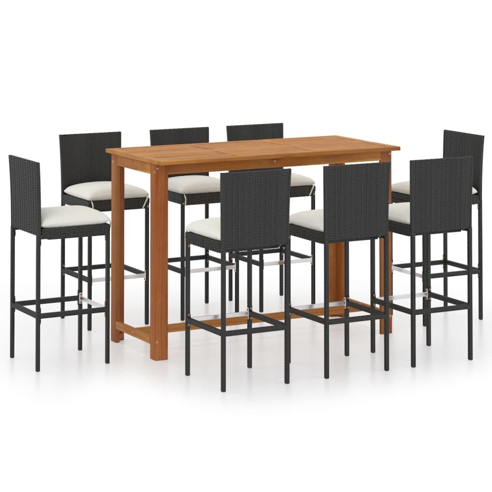 Garden Bar Set Black, Table - Natural Wood. Picture 2