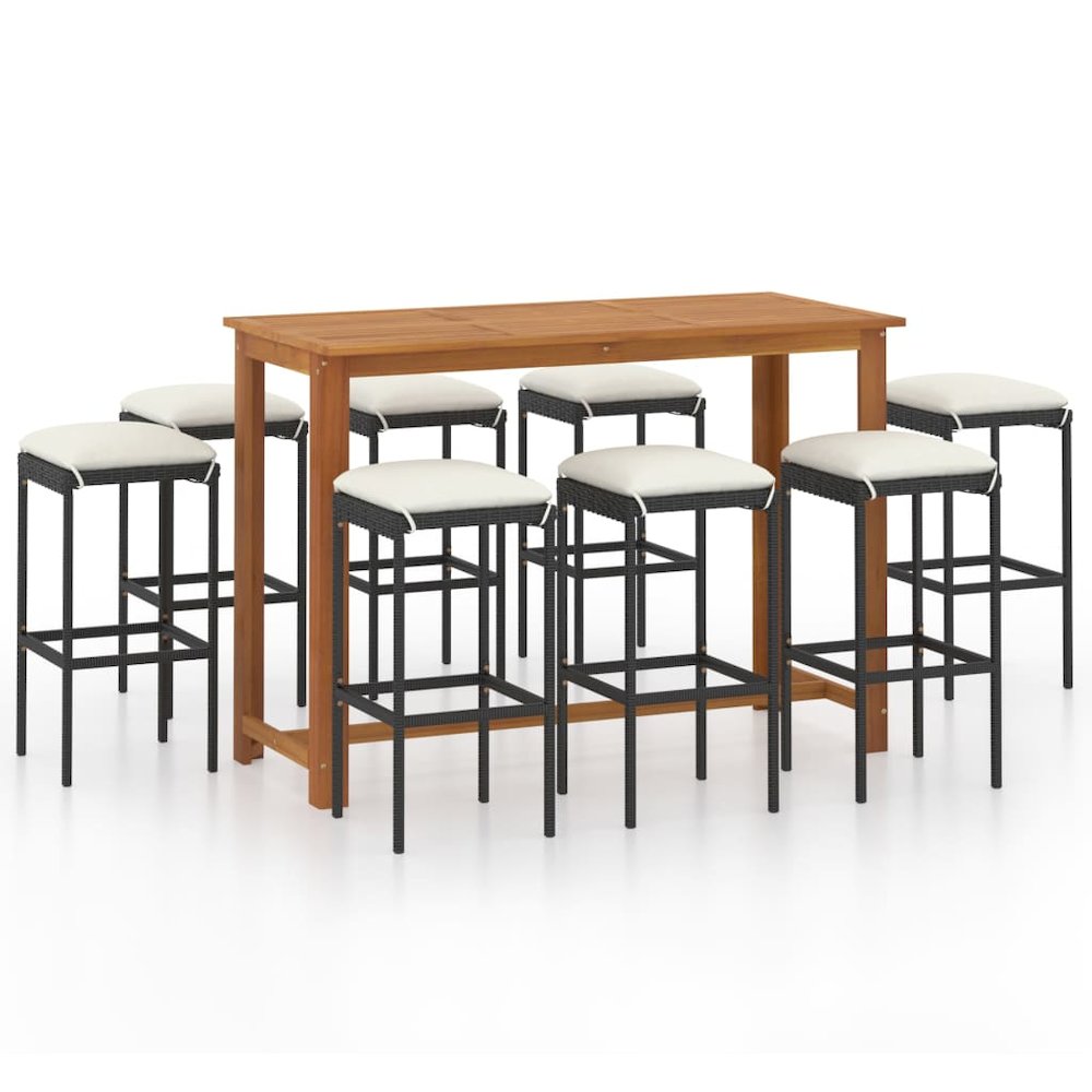Garden Bar Set Black Solid Acacia Wood Medium Durable. Picture 2