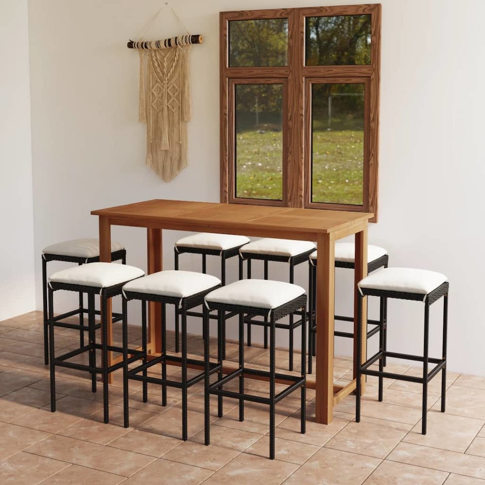 Garden Bar Set Black Solid Acacia Wood Medium Durable. Picture 1