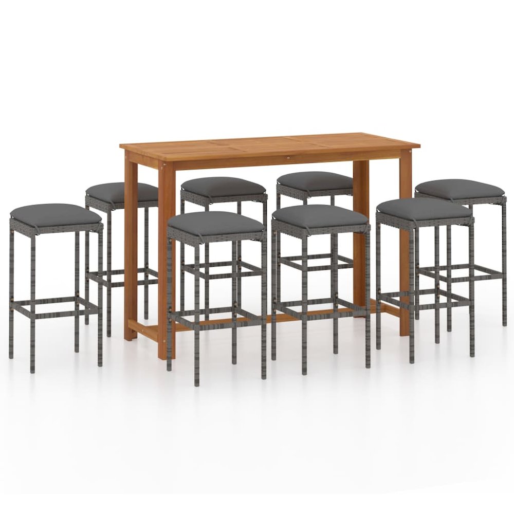 Garden Bar Set Grey Solid Acacia wood 9 Piece Set. Picture 2