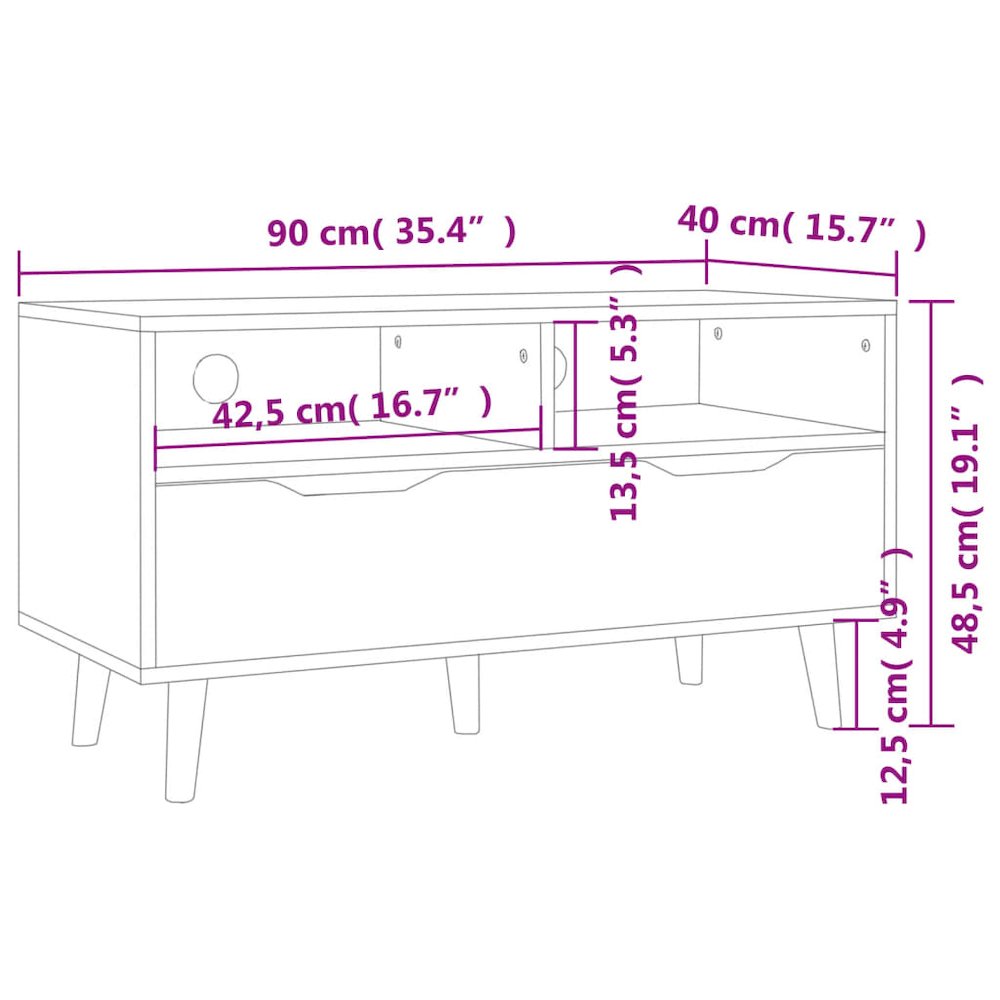 TV Cabinet Grey Engineered Wood 35.4 x 15.7 x 19.0 in TV Cabinet. Picture 7