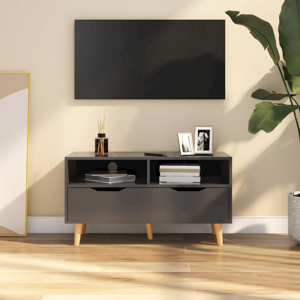 TV Cabinet Grey Engineered Wood 35.4 x 15.7 x 19.0 in TV Cabinet. Picture 1