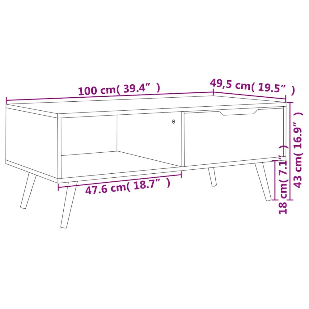 vidaXL Coffee Table Sonoma Oak 39.4"x19.5"x16.9" Engineered Wood. Picture 7