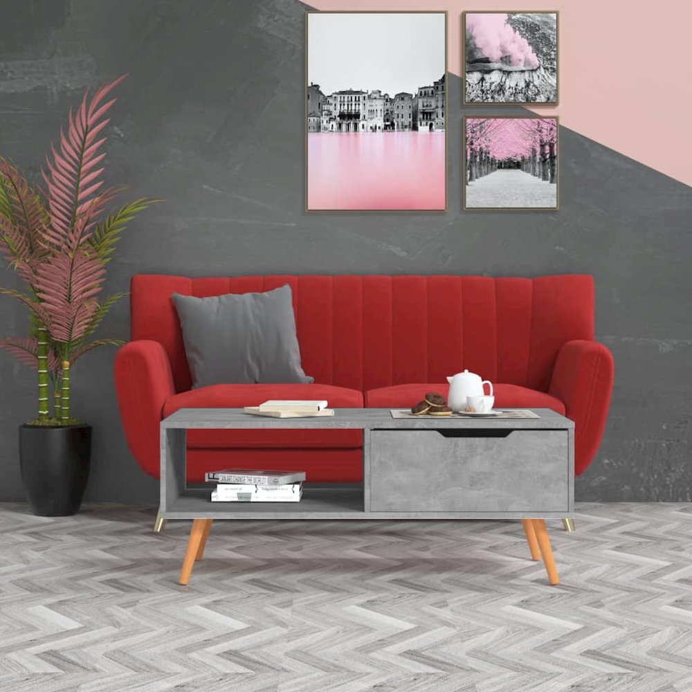 Coffee Table Concrete Grey Engineered Wood, MDF 39.4 in. Picture 1