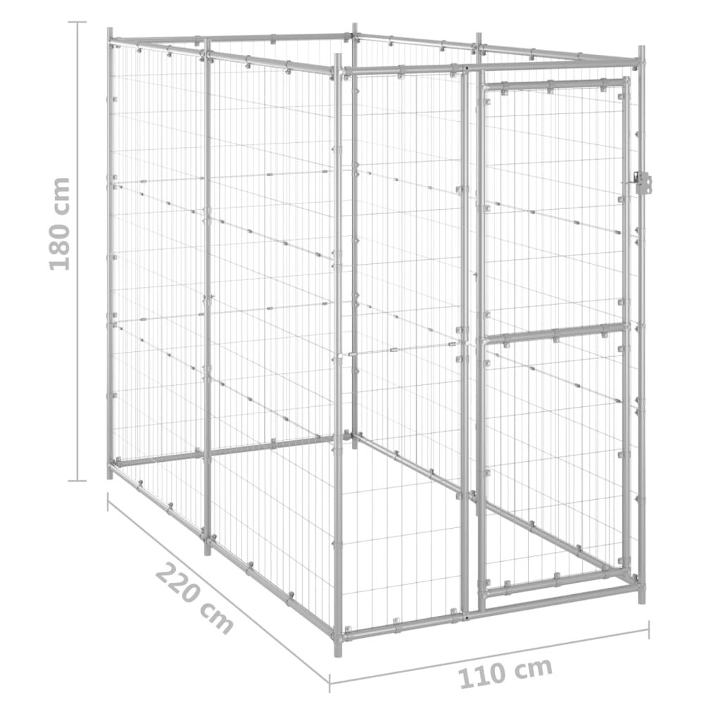 Dog Kennel Silver Galvanized steel 43.3x86.6x70.9 in Durable. Picture 6