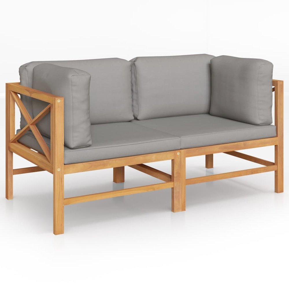 Garden Bench Dark grey cushions and natural teak wood Teak hardwood. Picture 1