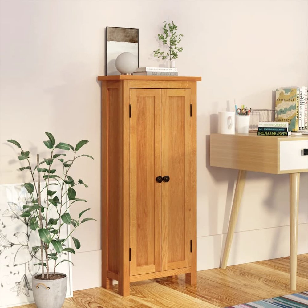 Storage Cabinet Light Oak Solid Oak Wood, MDF Veneer Medium. Picture 1