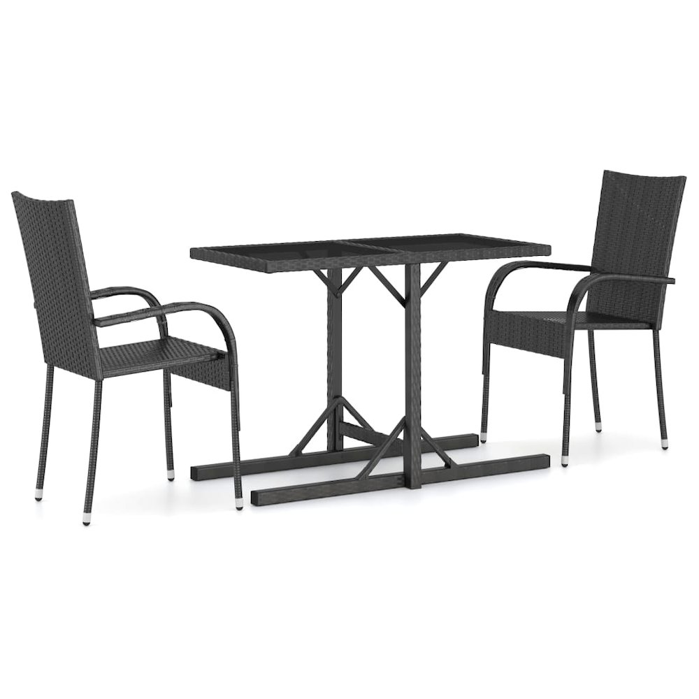 Dining Set Black Polyethylene rattan, Powder-coated steel, Glass. Picture 2