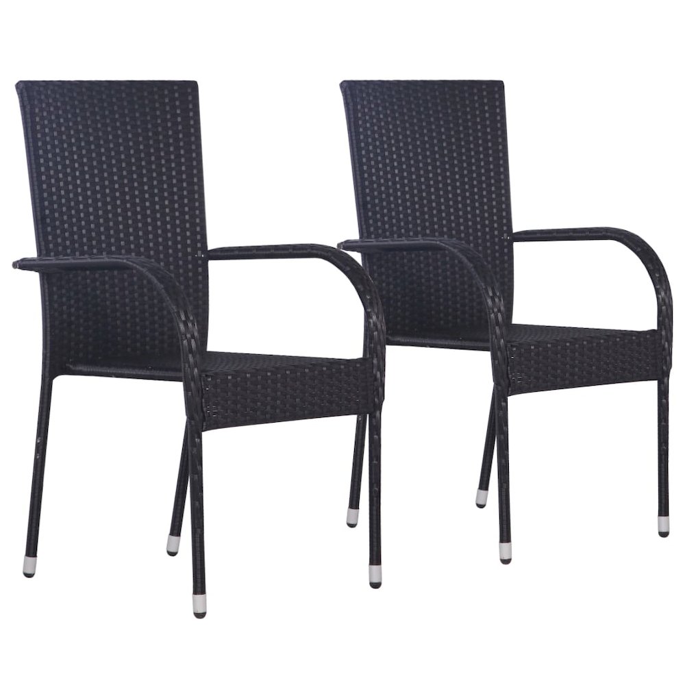 Dining Set Black Polyethylene rattan, Powder-coated steel, Glass. Picture 3