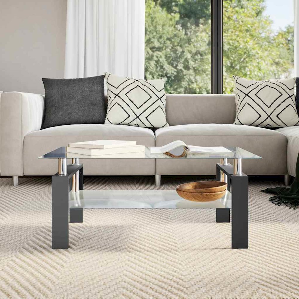 Coffee Table Black and Transparent Tempered Glass, Melamine. Picture 3