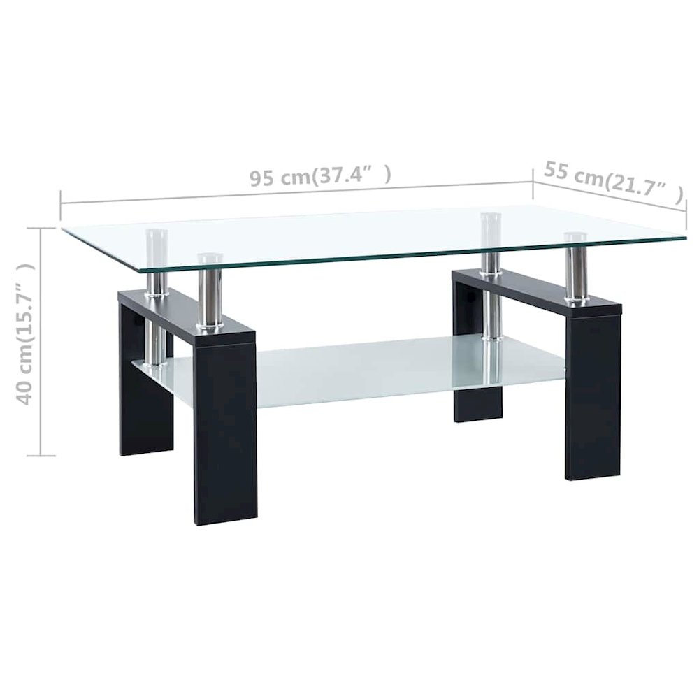Coffee Table Black and Transparent Tempered Glass, Melamine. Picture 9