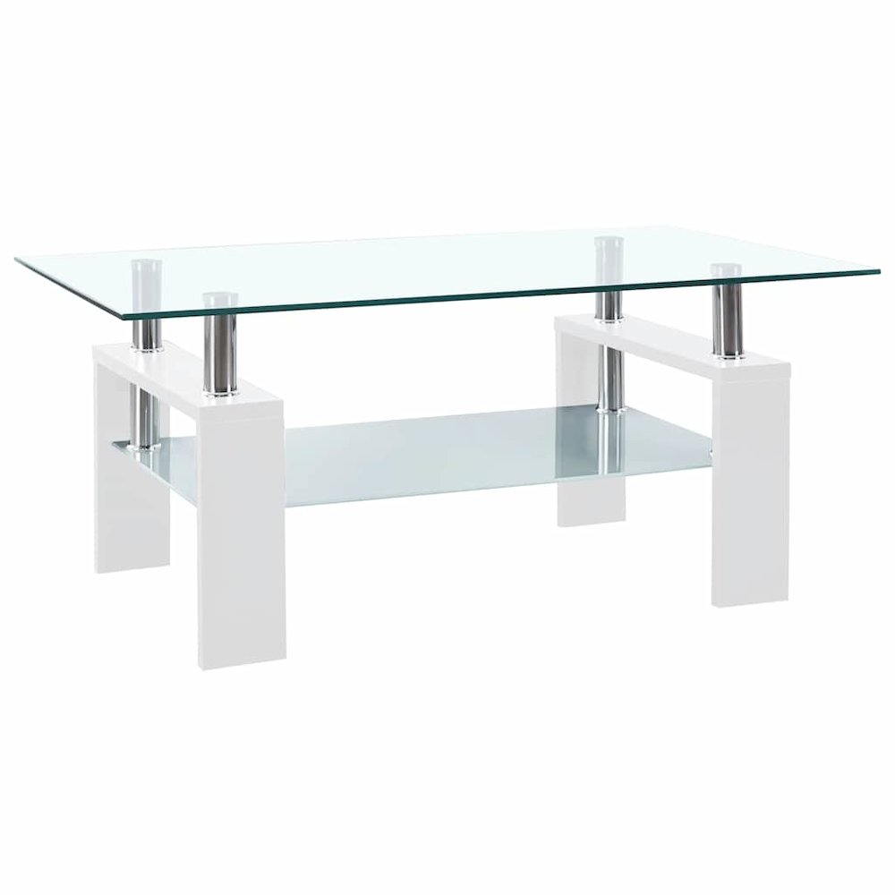 Coffee Table White and Transparent Tempered Glass, Melamine. Picture 1