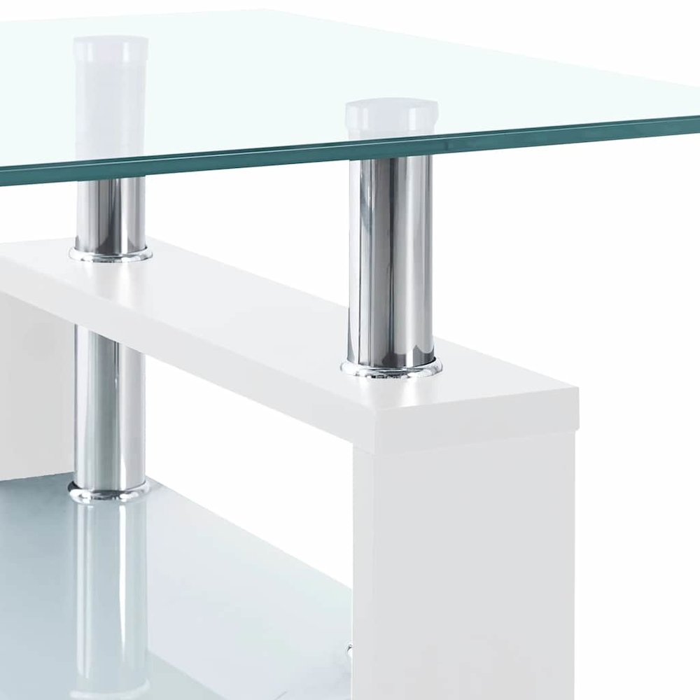 Coffee Table White and Transparent Tempered Glass, Melamine. Picture 7