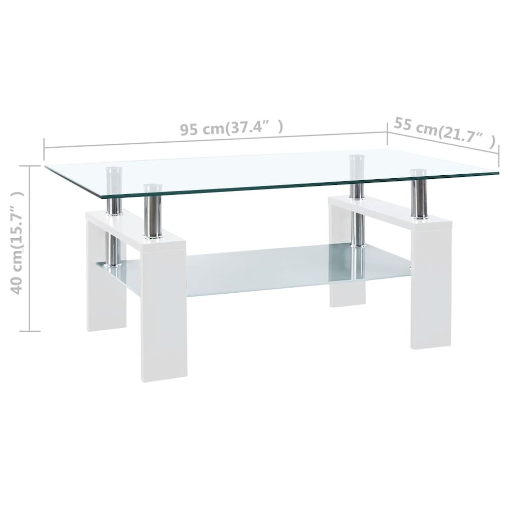 Coffee Table White and Transparent Tempered Glass, Melamine. Picture 8