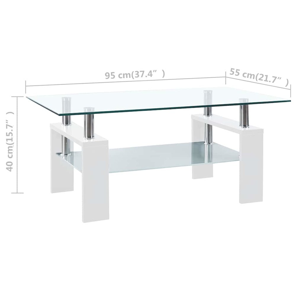 Coffee Table White and Transparent Tempered Glass, Melamine. Picture 9