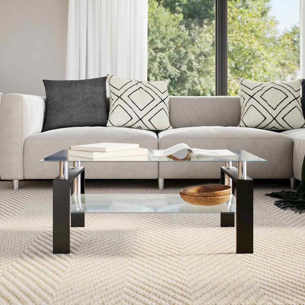Coffee Table Grey and Transparent Tempered Glass and Melamine. Picture 3