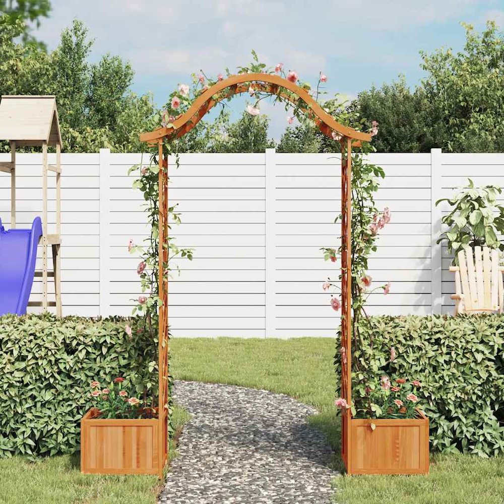 Wooden Garden Arch Natural Wood Solid Firwood Large. Picture 3