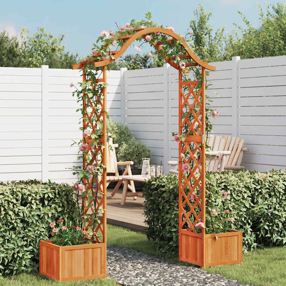 Wooden Garden Arch Natural Wood Solid Firwood Large. Picture 2