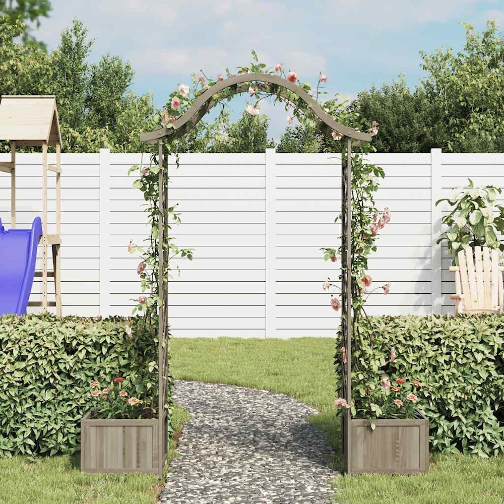 Wooden Garden Arch Grey Solid Firwood Large Decorative Inlays. Picture 3