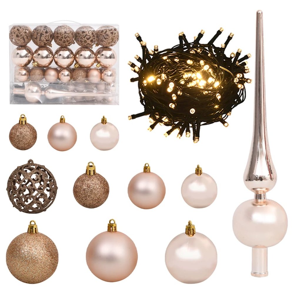 Christmas Ball Set Set of 61 Various Rose Gold Finishes. Picture 1